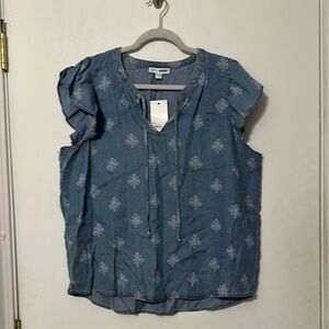 Sonoma Blue Puff Sleeve Ruffled Blouse